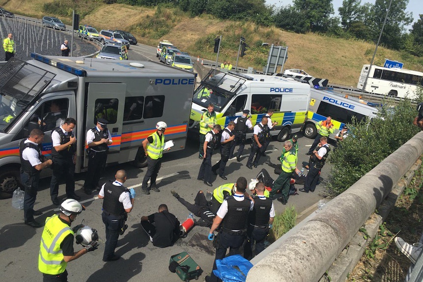 London police attend the scene near Heathrow Airport