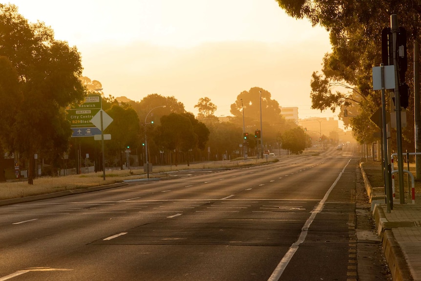 An empty main road in Adelaide on sunset