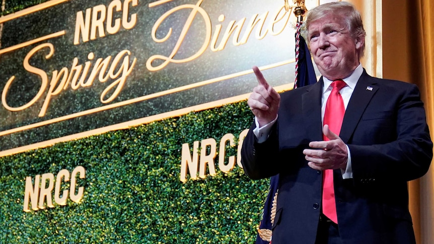 Donald Trump arrives to speak at the National Republican Congressional Committee Annual Spring Dinner.