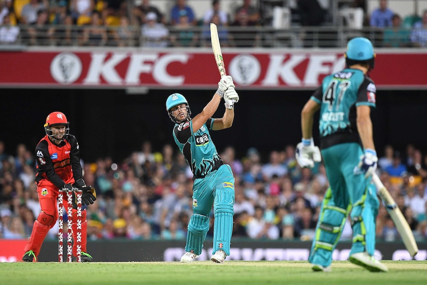 Chris Lynn (centre) will have the honour of taking part in the first BBL bat flip.