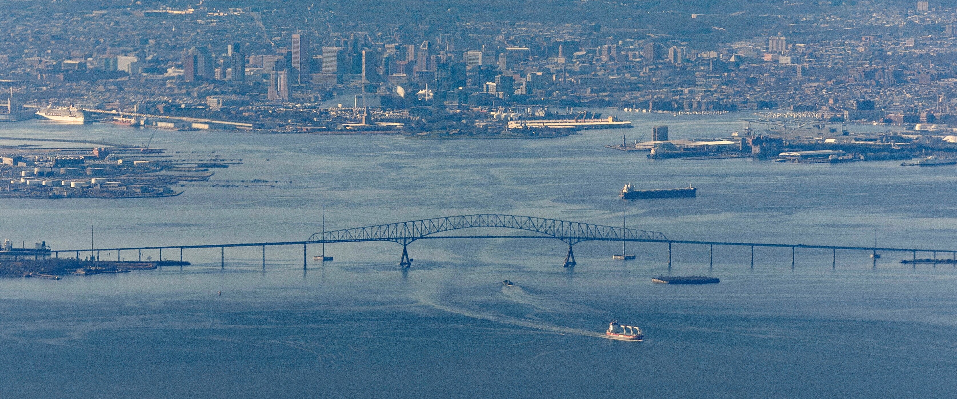 Zoomed out view of a long bridge