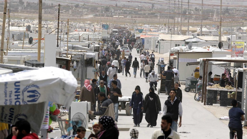 Syrian refugees in camp near Jordan