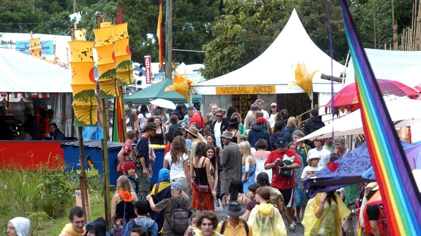 Festival-goers make their way through the stalls