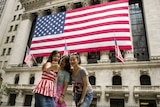 Chinese tourists in New York City wall street