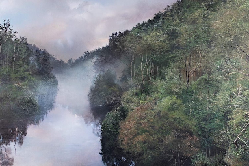 A photo of a painting by Melanie McCollin-Walker inspired by a scene at Forth River in Tasmania