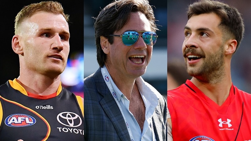 A composite image of Rory Laird, Gillon McLachlan and Kyle Langford