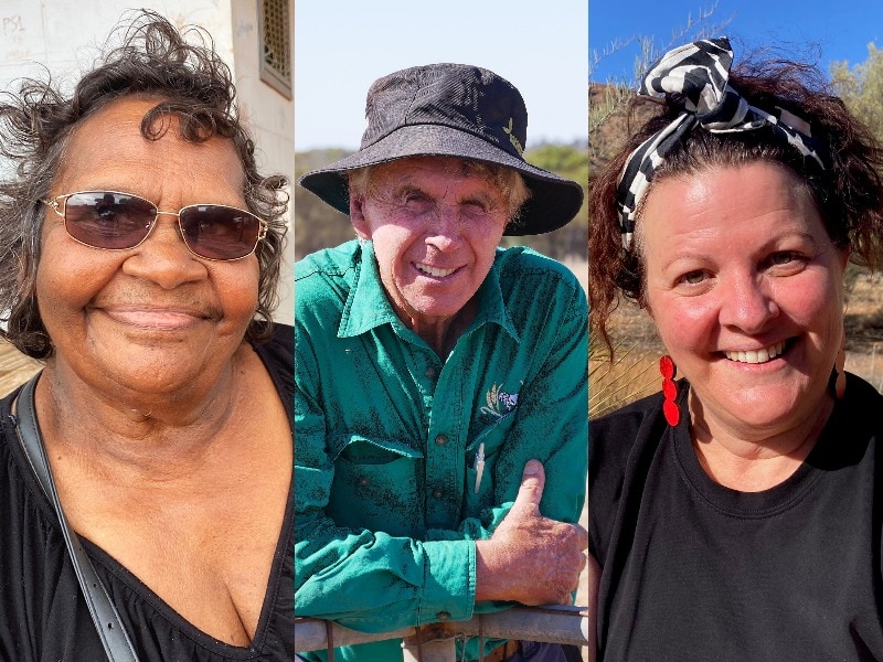 An First Nations woman, a farmer and a lady with a headscarf on 