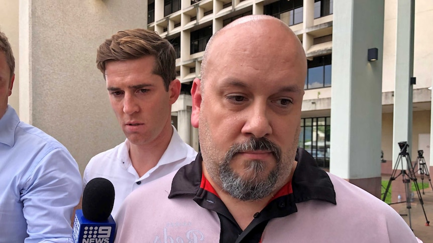 Michael Glen Lewis leaves court in Cairns after being granted bail on 25 February, 2020.