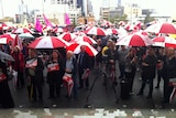 Protestors gather outside parliament house