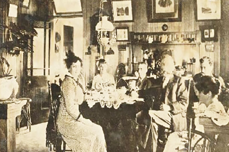 Hein family in 1918 inside their dining room at their Sackville Street Queenslander home at Greenslopes on Brisbane's southside.