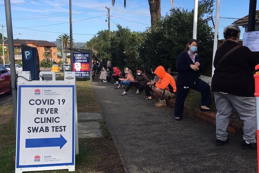 People queuing for COVID tests in Lismore