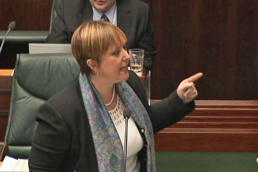 Premier Lara Giddings makes a point during a sitting of the Tasmanian Parliament.