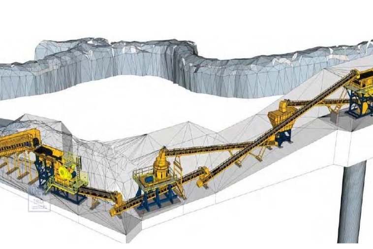 Graphic of underground crushing circuit for gold mine.