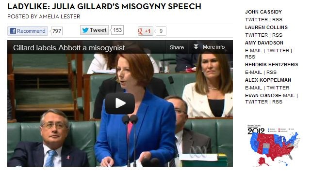 People were able to see the very different reception Gillard's speech received overseas (New Yorker)