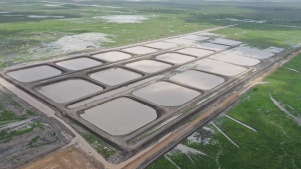 Aerial shot of Legune Station and trial prawn ponds