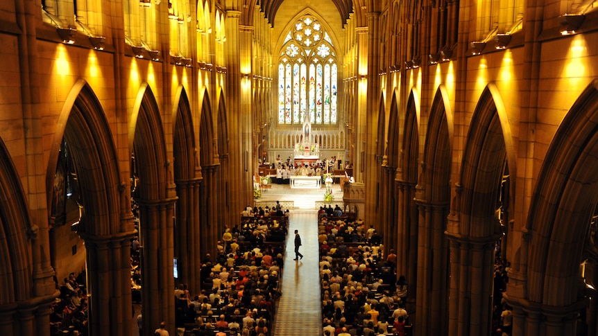 A huge crowd attends Easter Sunday Solemn High Mass at Saint Mary's Cathedral in Sydney.