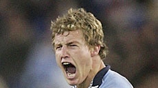 Brett Finch celebrates his match-winning field goal for the Blues.