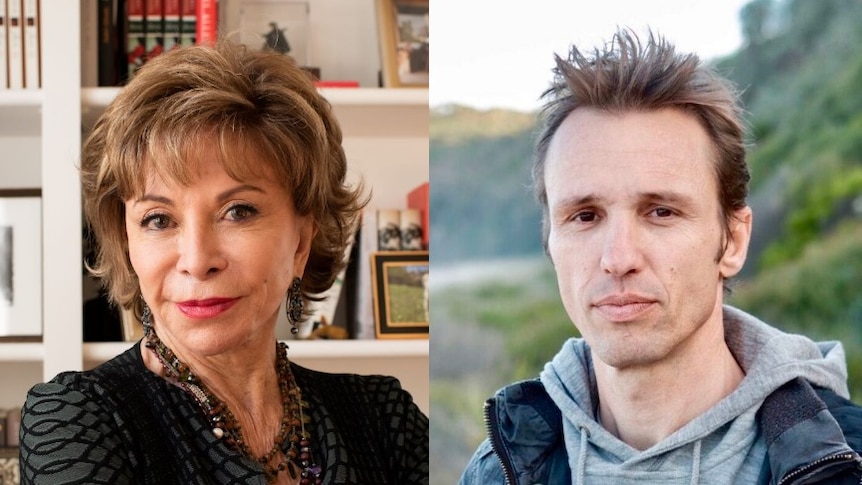Author headshot: Isabel Allende on left and Markus Zusak on right