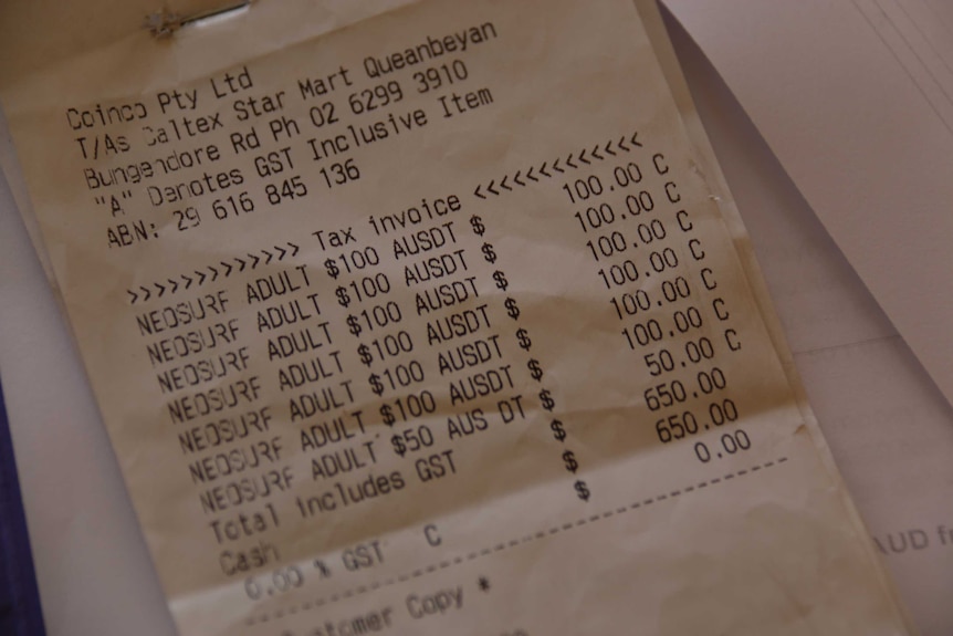 A closeup image of the receipt which adds up to $650, from Caltex.