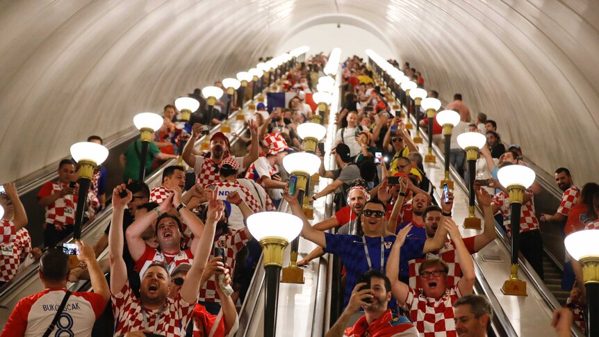 Croatia fans on the escalators on their way to the stadium