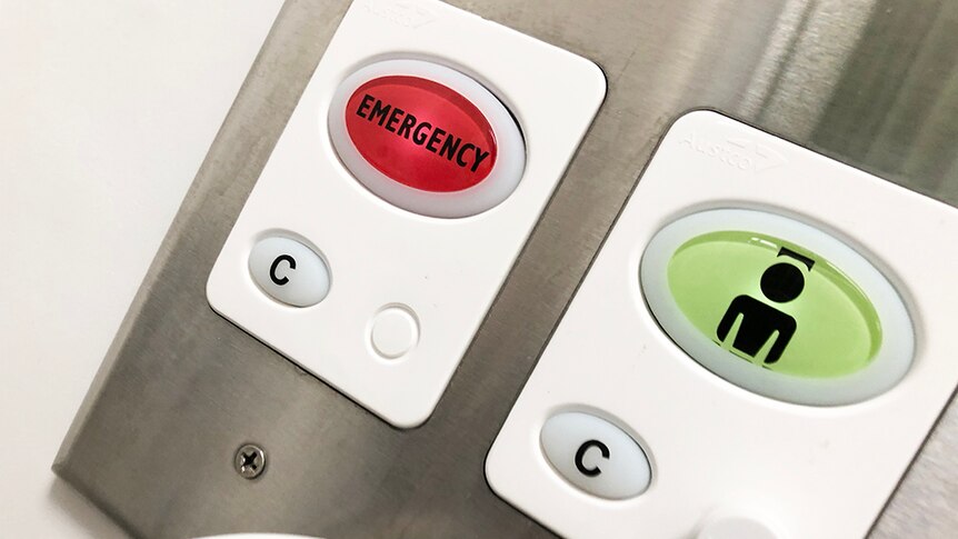 Emergency call buttons in cubicle at Royal Hobart Hospital.