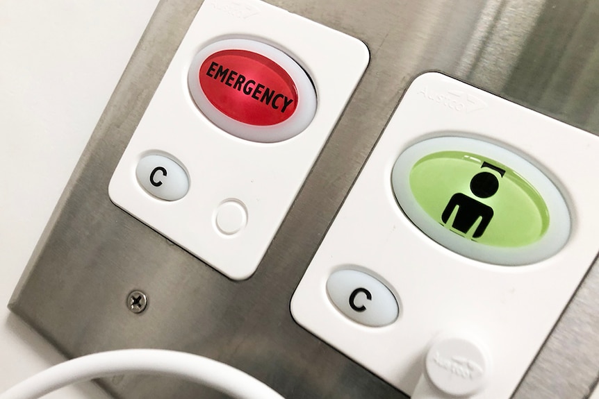 Emergency call buttons in cubicle at Royal Hobart Hospital.