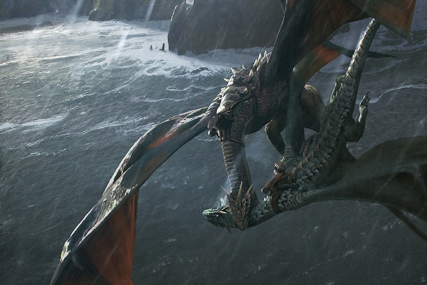 Dragons fighting from The World of Ice and Fire book