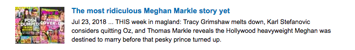 Headline reads "The most ridiculous Meghan Markle story yet"