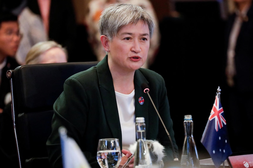 Australian Foreign Minister Penny Wong speaks during meeting.