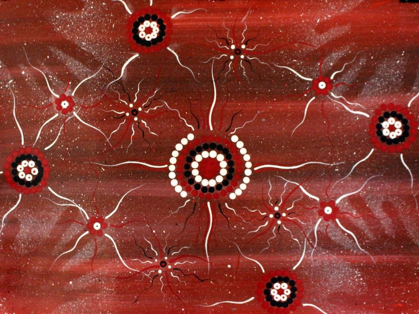 Walk'n Together as One by  Koorindon, exhibited at the 2015 NAIDOC Week Art Exhibition at Gallery at Southside, Canberra.