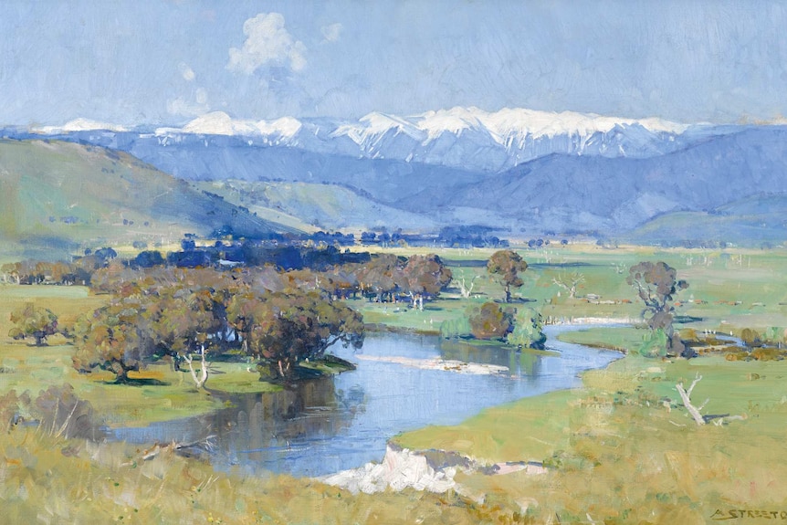 Artist Arthur Streetson's oil painting The Murray and the Mountain
