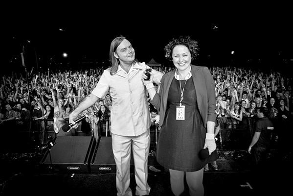 Zan Rowe with Lindsay 'The Doctor' MacDougall at triple j's One Night Stand in Tumby Bay, 2011