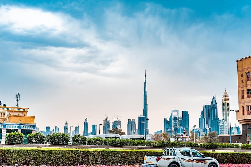 The skyline of Dubai in the United Arab Emirates.