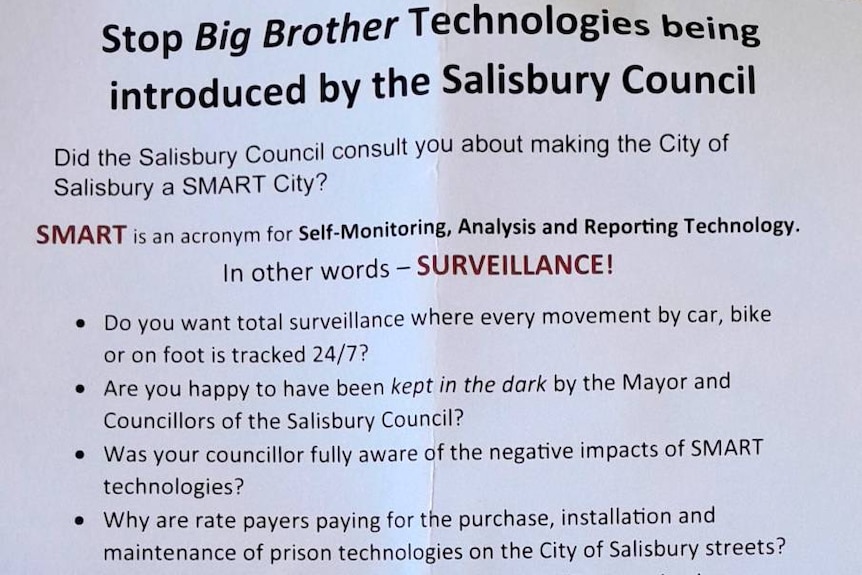 Part of a flyer objecting to the Salisbury Council's Smart Cities initiative.