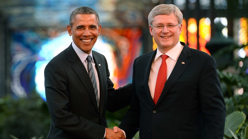 Barack Obama and Stephen Harper at the North American summit
