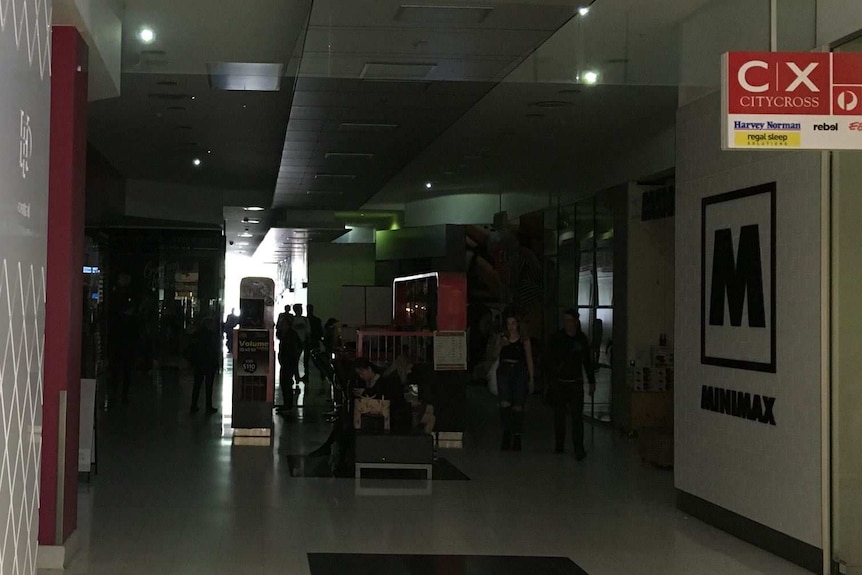 A darkened shopping centre in Adelaide's CBD.