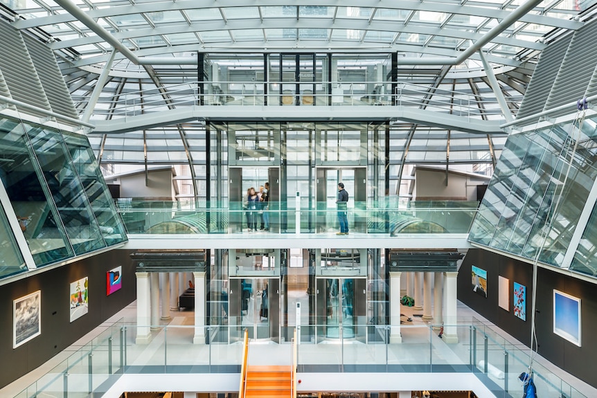 The offices of Macquarie Bank's new building in Sydney's Martin Place are flooded with light.