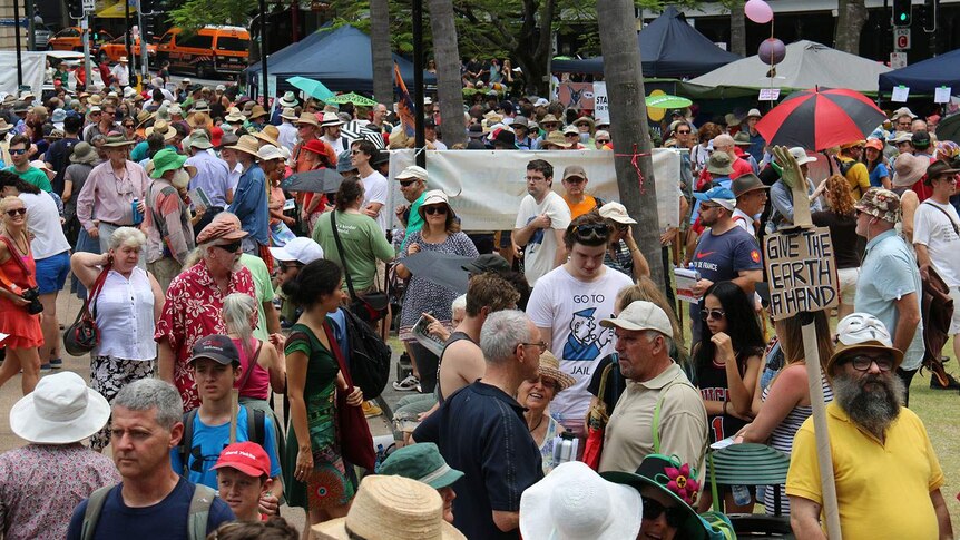 Thousands of people gathered at Queen's Park in the Brisbane CBD for the climate rally.