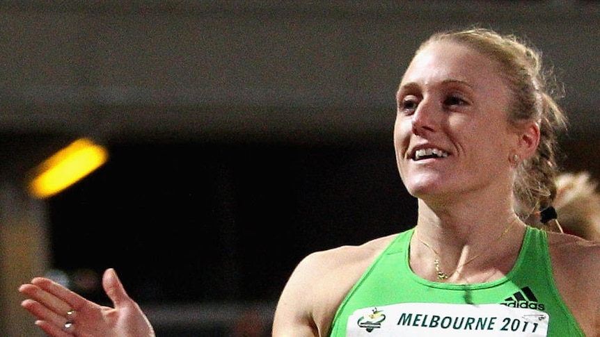 Sally Pearson celebrates her victory in Melbourne.