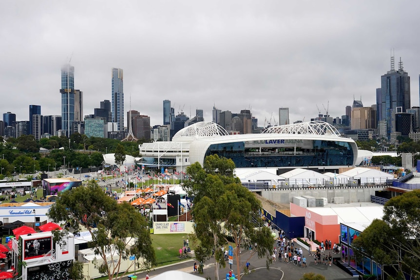 A view of Melbourne Park and Rod Laver Arena on the first day of the 2020 Australian Open.