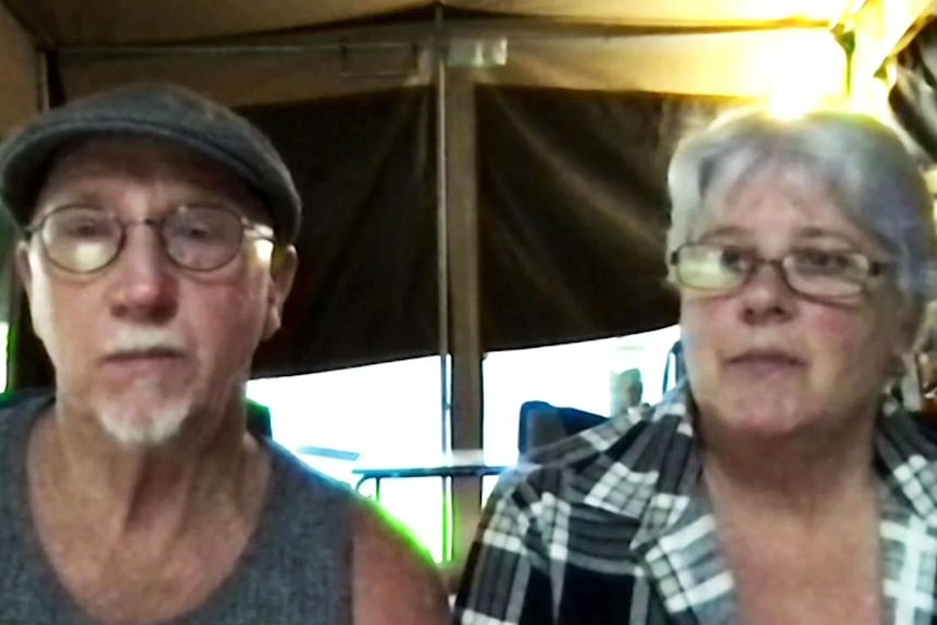 John and Heather Piper speak to ABC News Breakfast from their campsite at the NSW border