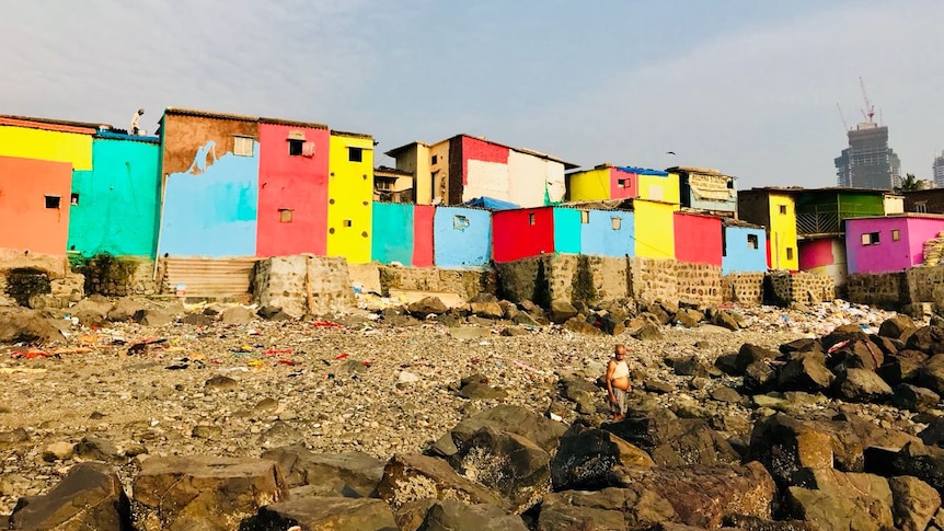 A Mumbai slum after being painted.