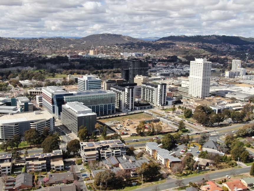 An aerial image of Woden town centre in south Canberra.
