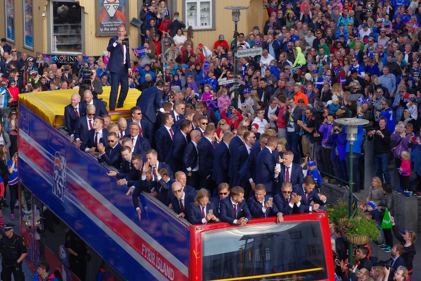Iceland players get open top bus parade in Reykjavik