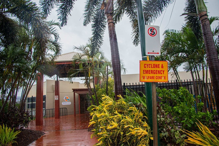 The entrance to the Broome recreation centre which is used as an evacuation centre.