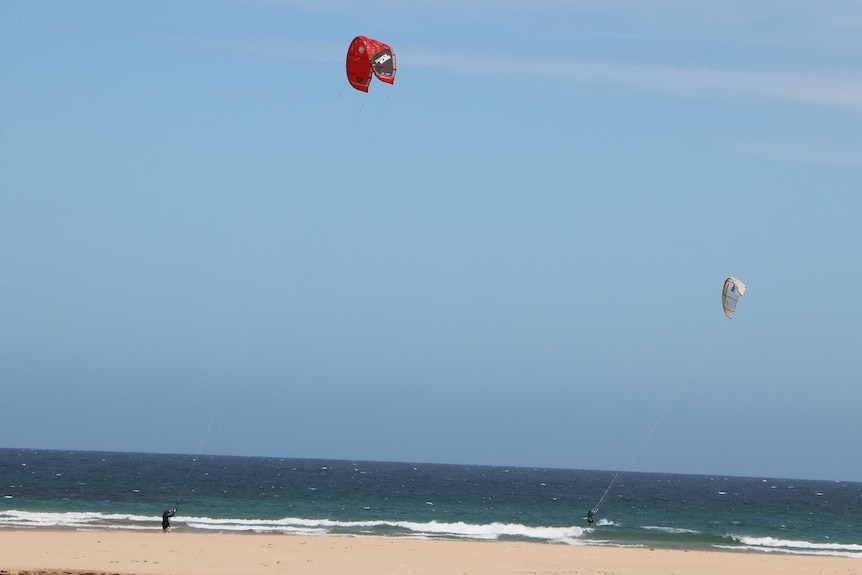 Beach photo of kiteboarders at Durras