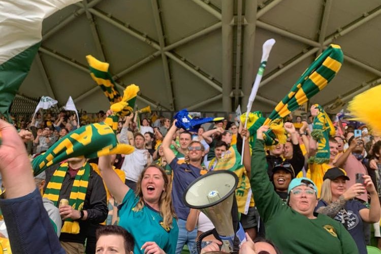 Matildas supporters cheering at AAMI Park.