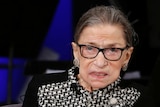 US Supreme Court Justice Ruth Bader Ginsburg looks up as she speaks.