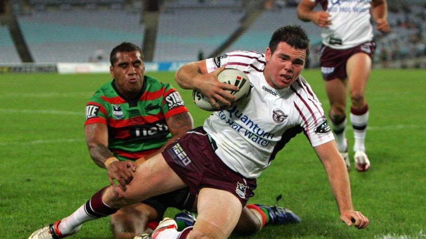 Jamie Lyon scores a try for Manly