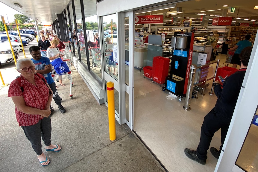 Queues outside a Perth supermarket.